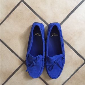 J Crew Brilliant Blue Suede Moccasins EUC 6.5